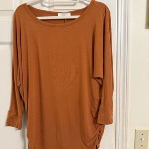 NWT Zenana Rustic Brick Orange Top w/ Rouche size XL